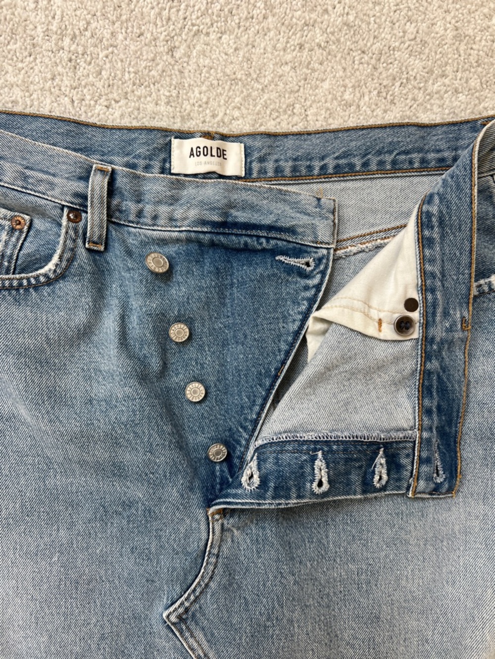 Agolde Light Blue Denim Raw-Hem Mini Skirt - Picture 3 of 9